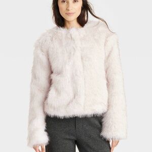 Universal Thread Elegant White Faux Fur Jacket NWOT Size L